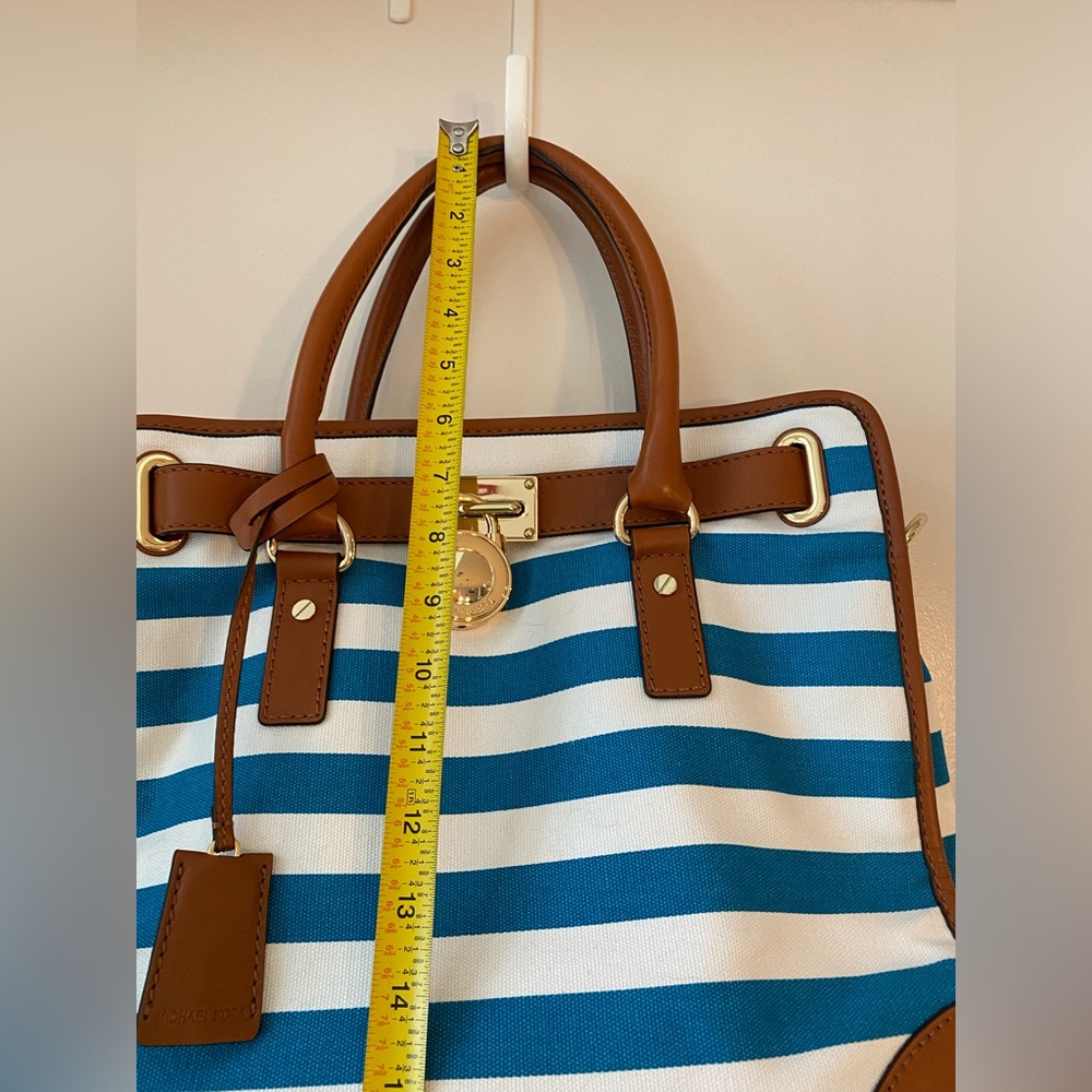 Michael Kors Aqua Blue Striped Hamilton Tote Bag - Picture 12 of 12